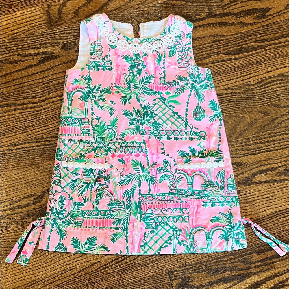 Lilly Pulitzer Pink and Green Kids shift Dress 4T